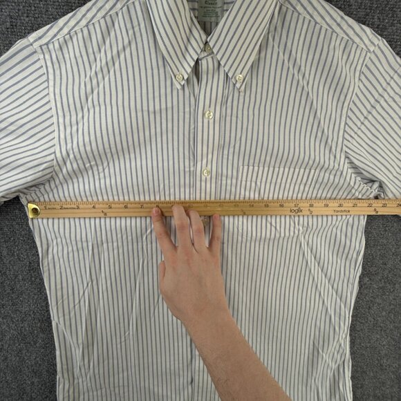 Brooks Brothers 16.5 Classic Fit Button Up Shirt Short Sleeve Striped Blue White - Picture 6 of 16
